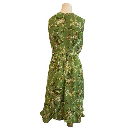 ME George Size 4 Green Floral Ruffle Sleeveless Dress Flare A-Line Belted - Picture 5 of 6